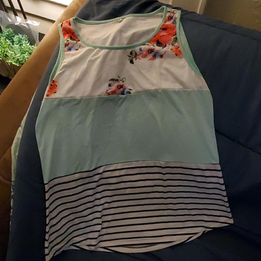 Floral and striped Tank Top